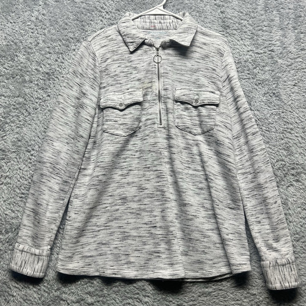 Soft Surroundings Top Womens Large Gray Heathered Half‎ Zip Pullover Collared